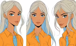 a girl with blonde hair, wearing orange shirt