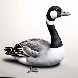 a black and white image of a duck on a white surface