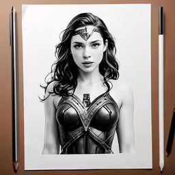pencil drawing of wonder woman from justice comics