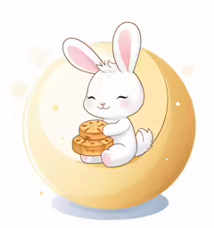 a bunny with a cookie in front of it