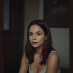 a woman in blue top sitting down with her eyes closed