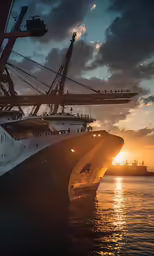 there is a large boat sitting on the water