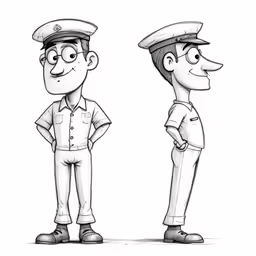 two cartoon men wearing uniforms in line