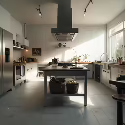 a kitchen that has a large island in the middle