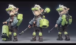 a set of animation character model for a video game character in different outfits