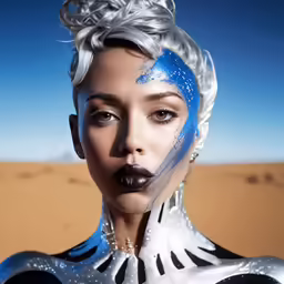a woman is dressed as a bird with her painted body