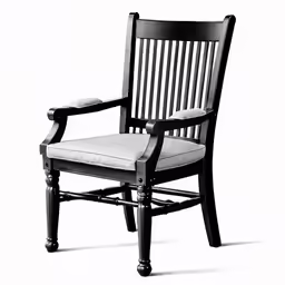 a black and gray chair with arm rests on a white background