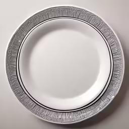 an empty plate has lines on the rim