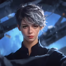 a beautiful young woman with gray hair and black shirt