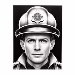 a black and white photo of a fireman