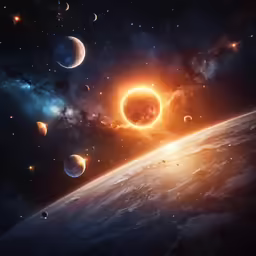 planets in the space as the sun sets