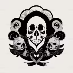a black and white drawing of skulls with circles on them