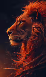 the face of a lion with bright orange hair