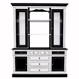 a china cabinet is shown with black trim