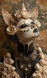 a woman is wearing a cat costume, with flowers in her hair