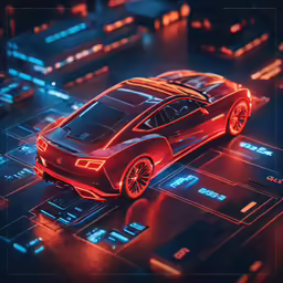 a futuristic car is shown in red