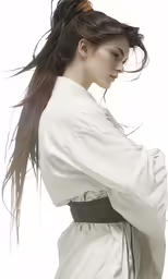 a women with long, shiny hair standing in the front of her image