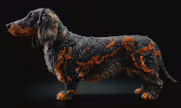 a wet dog stands upright with its ears crossed