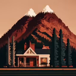 a large white house sitting below a mountain
