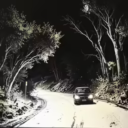 a car that is driving down a road in the night
