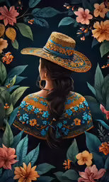 a painting with flowers and leaves around it