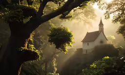a small church built into the side of a hill