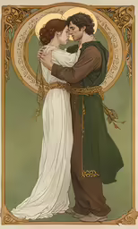 an artistic depiction of the first couple hugging
