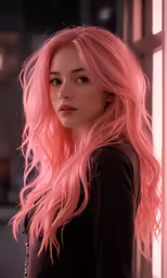 an asian model posing for a pink photo