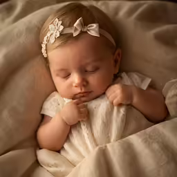 a baby is laying down on a blanket wearing a bow