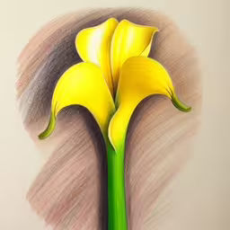 a picture of two yellow flowers drawing with colored pencils,drawing of yellow flower with sharp green stem,an image of a flower drawing in colored pencil,a flower drawn by a colored pencil on paper,colored pencil drawing of two flower buds