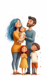 the family poses for their newborn painting