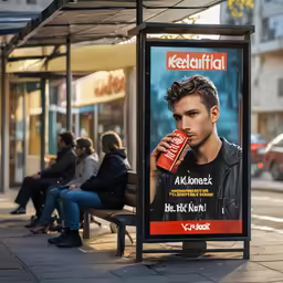 a sign advertises ketafalfia at a bus stop
