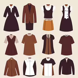 a dress designed for women is shown in several different colors,many dresses and jacket illustrations are depicted together