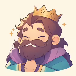 a bearded man wearing a crown and holding his hands up