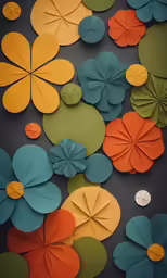 colorful paper flowers made out of leaves on a wall