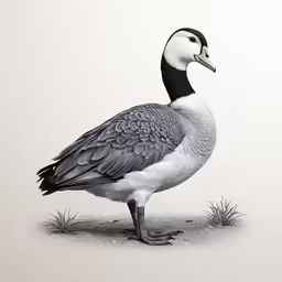 a bird with black and white feathers standing