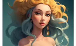 an artwork painting of a woman with blond hair and green eyes