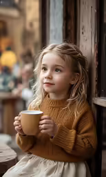 the girl is holding a coffee cup
