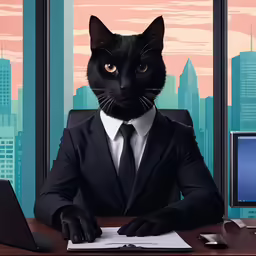 a black cat wearing a suit and tie