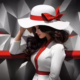 the woman has a red ribbon around her neck