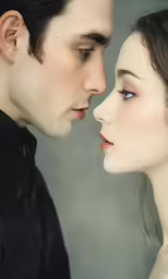 man and woman facing each other with eyes wide open