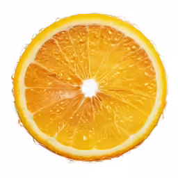 an orange cut in half with water drops