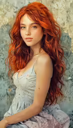 an art work of a young woman with red hair