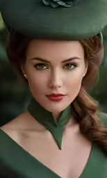 a women that is wearing a green hat