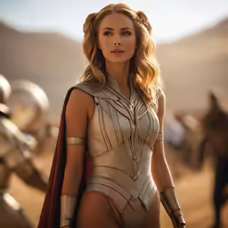 a close up of a woman wearing a bodysuit in the desert