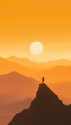 a lone person standing on top of a hill with the sun behind them