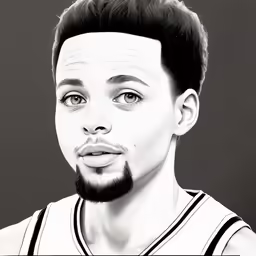 a black and white drawing of a man with hair