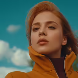 a close - up of a redheaded woman with her eyes closed
