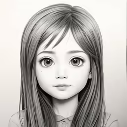 a drawing of a girl with long hair and bangs