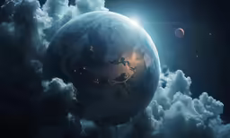the earth in the clouds is shining